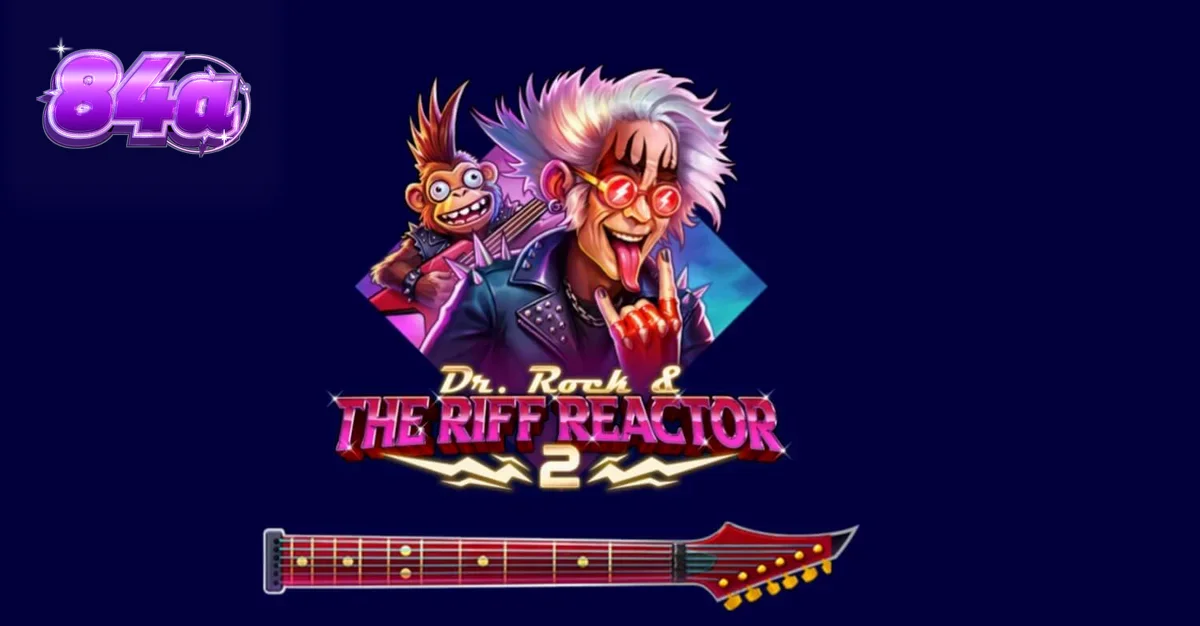 Cientista roqueiro e macaco músico no slot Dr. Rock & the Riff Reactor 2